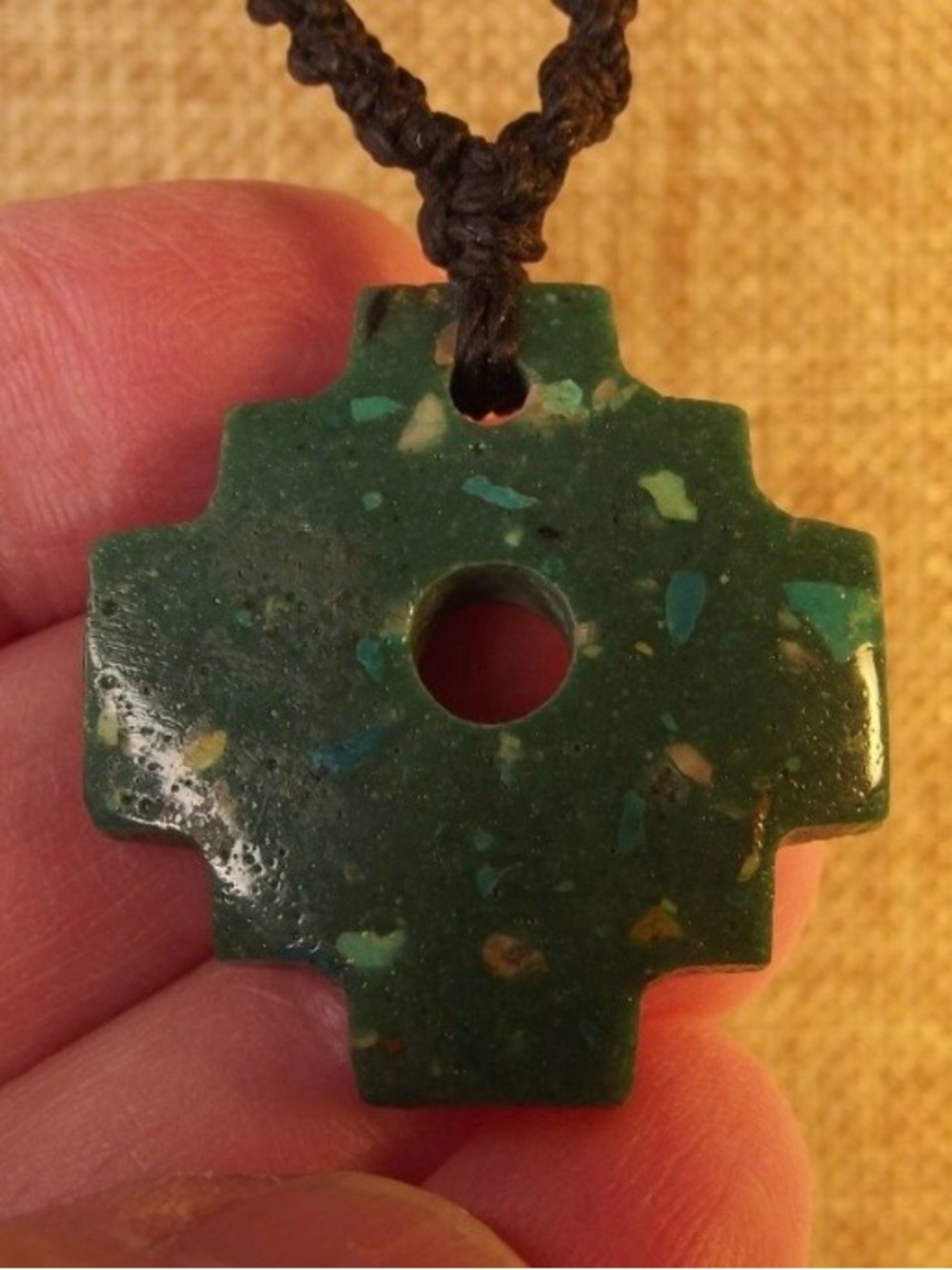 Green Stone Cross Pendant Necklace - Natural Green Accent